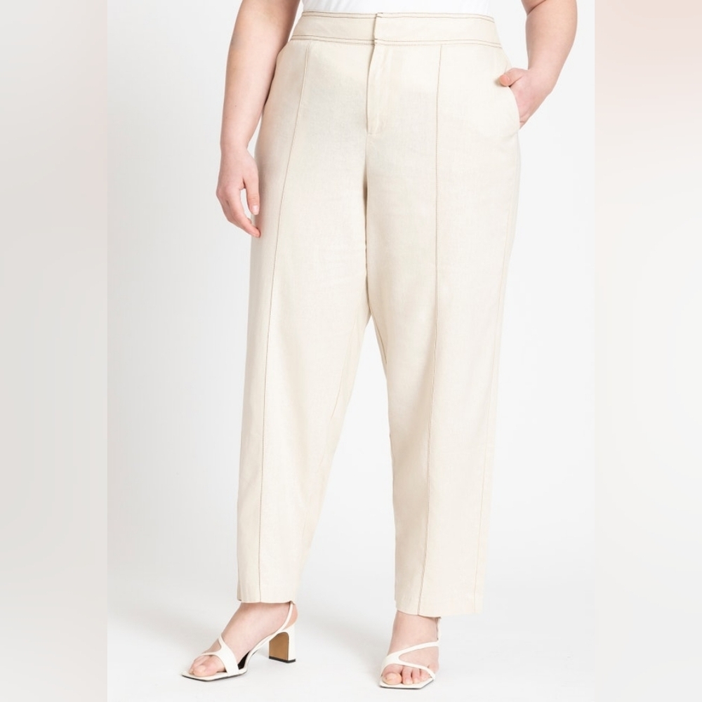 18 Eloquii Oatmeal Linen Blend Wide Leg Pants